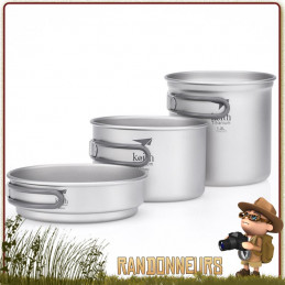 Set Popote Titane 3 Pieces Keith avec pot, casserole et poele ultra leger pour randonner