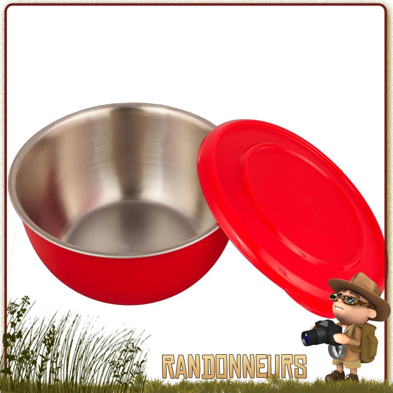 Bol de camping acier Inox 15 cm avec couvercle pour lave vaisselle