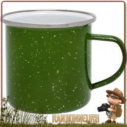 tasse mug acier tole email verte bushcraft vintage de bivouac camping