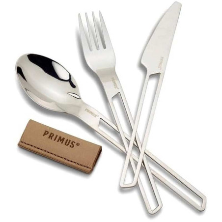 Set couverts Primus CampFire inox couteau fourchette cuillère avec étui cuir camping bivouac