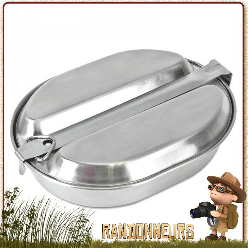 Popote Gamelle militaire aluminium type GI's armée américaine. Combinaison poêle alu avec anse et couvercle assiette